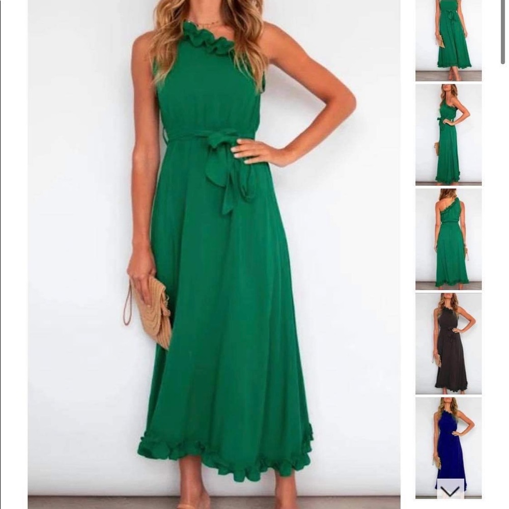 Pameladress One Shoulder Tie Waist Ruffle Dress